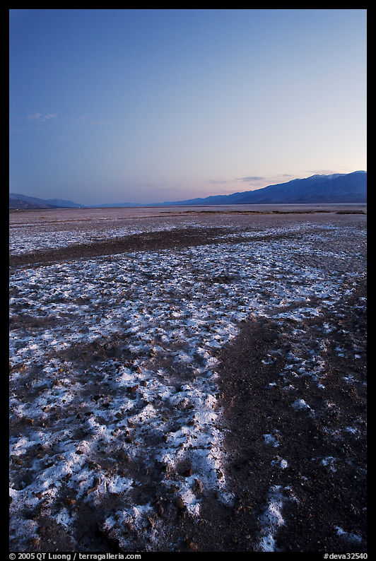 Saltine formations on Valley floor, dusk. Death Valley National Park, California, USA.