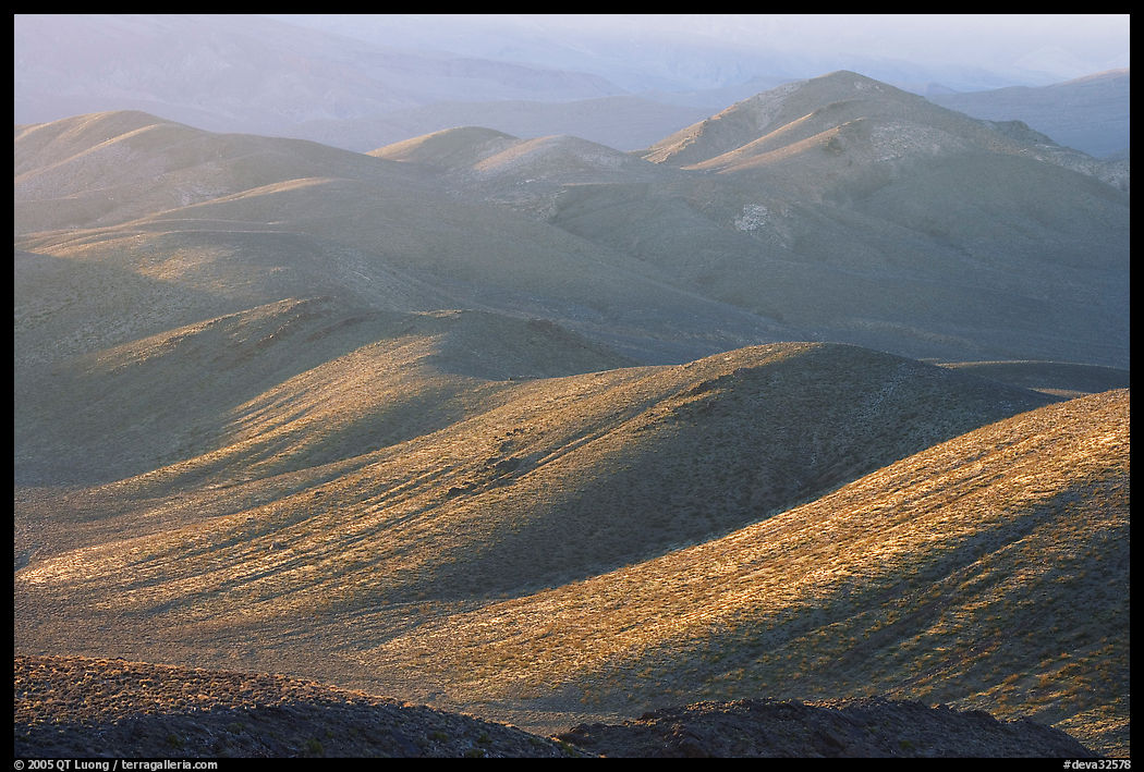 Tucki Mountains in haze of late afternoon. Death Valley National Park, California, USA.