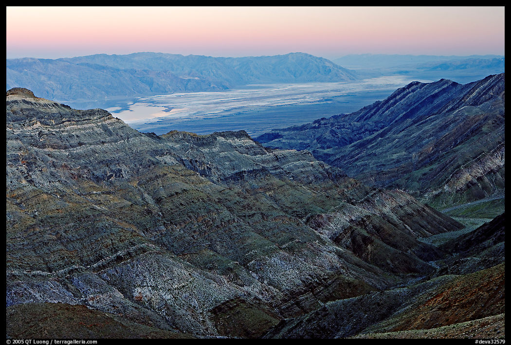 Canyon and Death Valley from Aguereberry point, sunset. Death Valley National Park