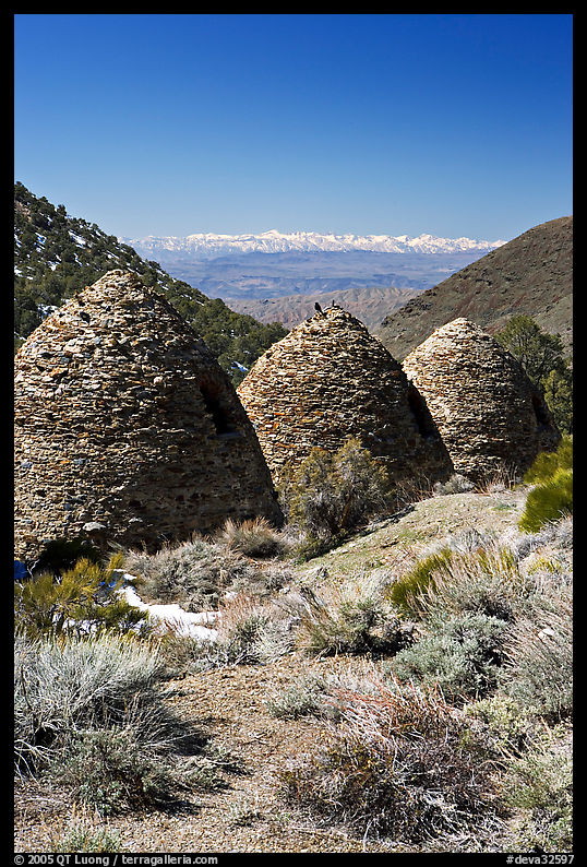 Wildrose Charcoal kilns with Sierra Nevada in background. Death Valley National Park, California, USA.