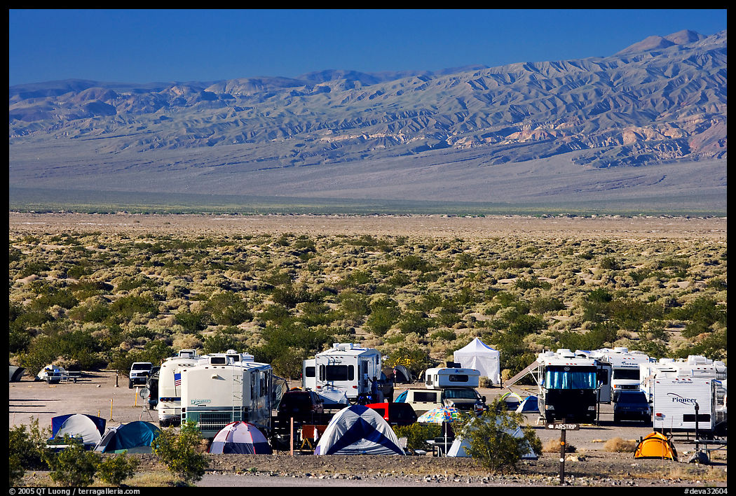 Campground and RVs at Furnace creek. Death Valley National Park, California, USA.