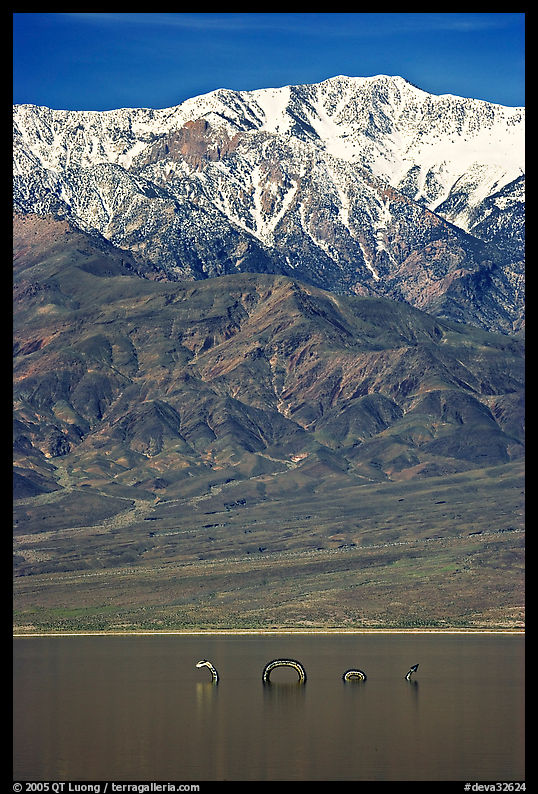 Telescope Peak, seasonal lake with dragon. Death Valley National Park, California, USA.