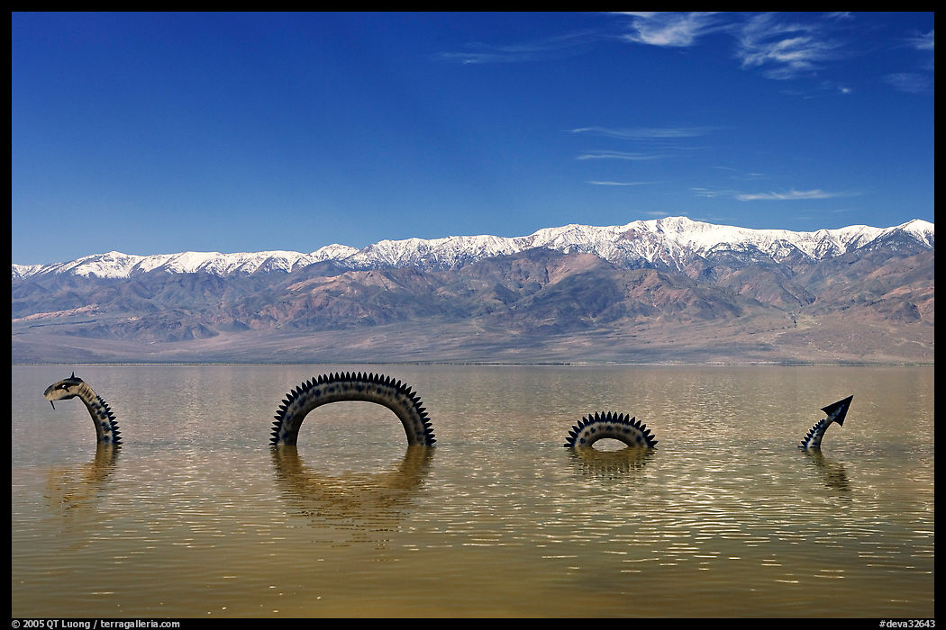 Dragon art installation in Manly Lake and Panamint range. Death Valley National Park, California, USA.