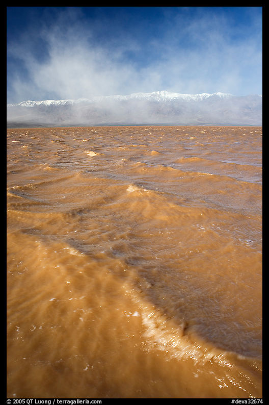Waves on rarisime seasonal Death Valley Lake, early morning. Death Valley National Park, California, USA.