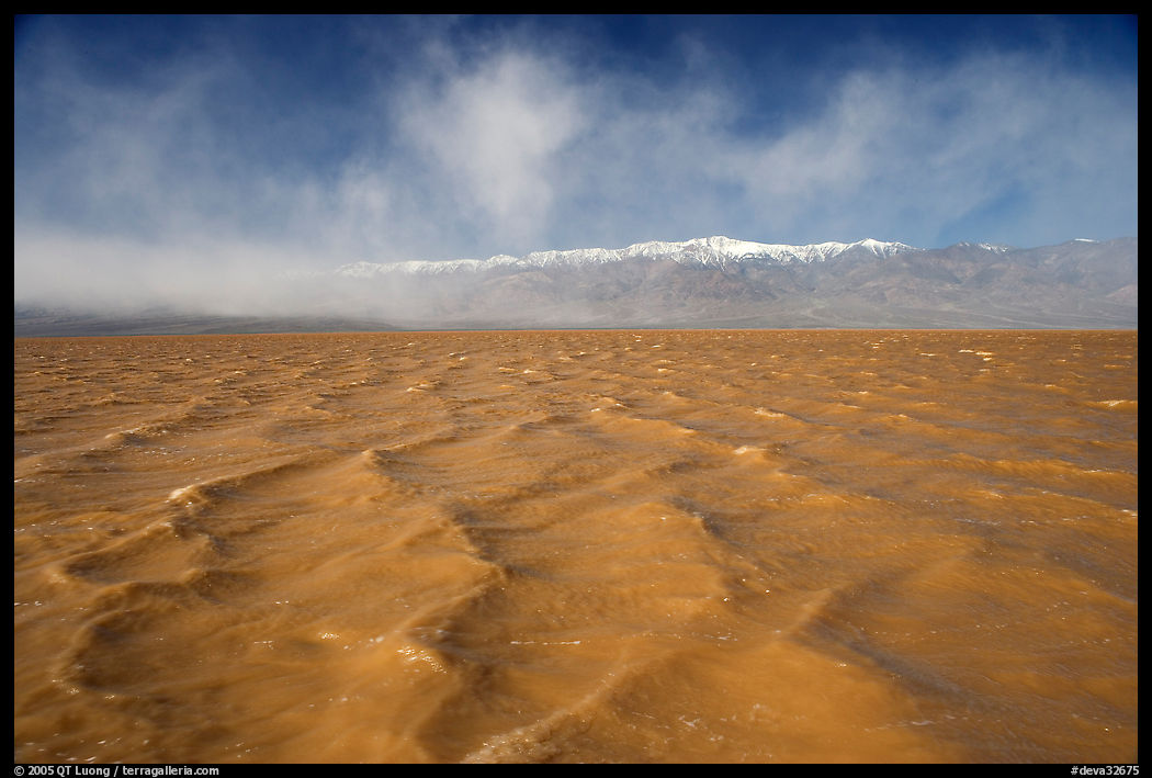 Rarisime waves on Manly Lake on a windy day, early morning. Death Valley National Park, California, USA.