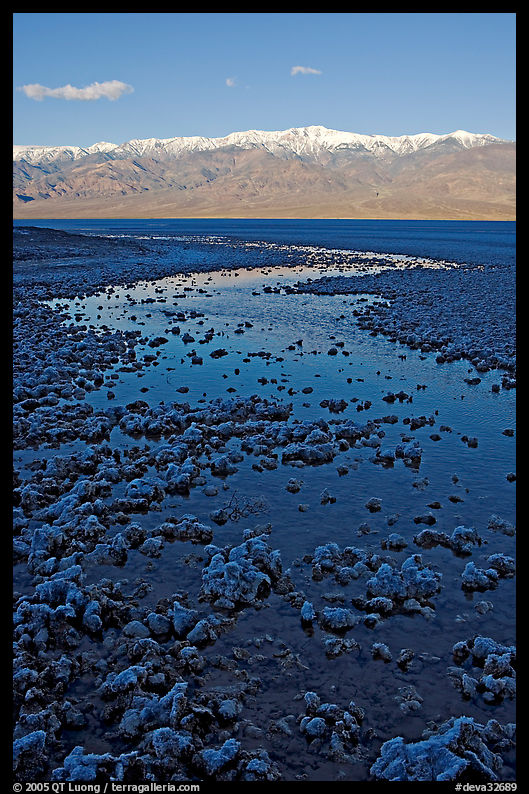 Salt pool and Panamint range, early morning. Death Valley National Park, California, USA.