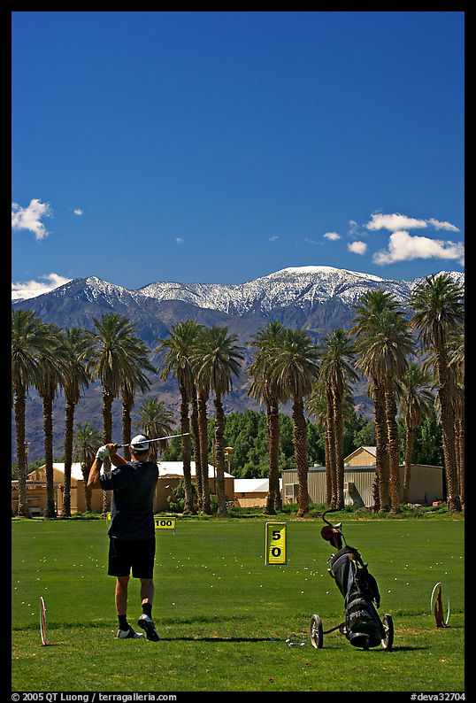 Golfer in Furnace Creek Golf course. Death Valley National Park, California, USA.