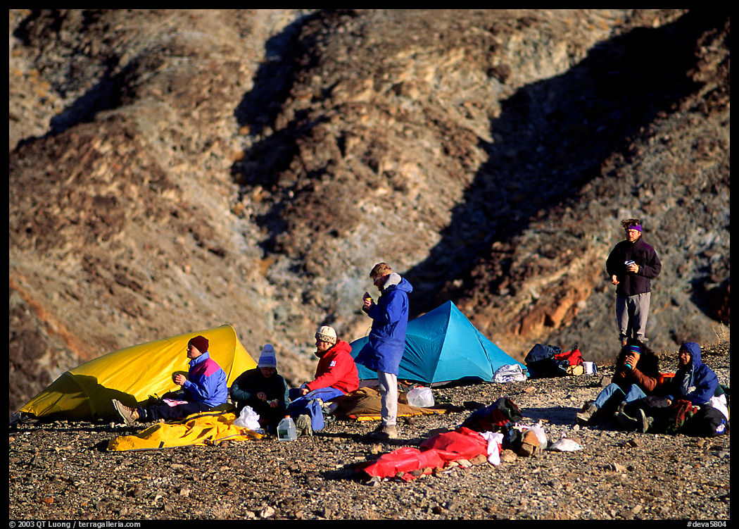 Group at backcountry camp. Death Valley National Park, California, USA.