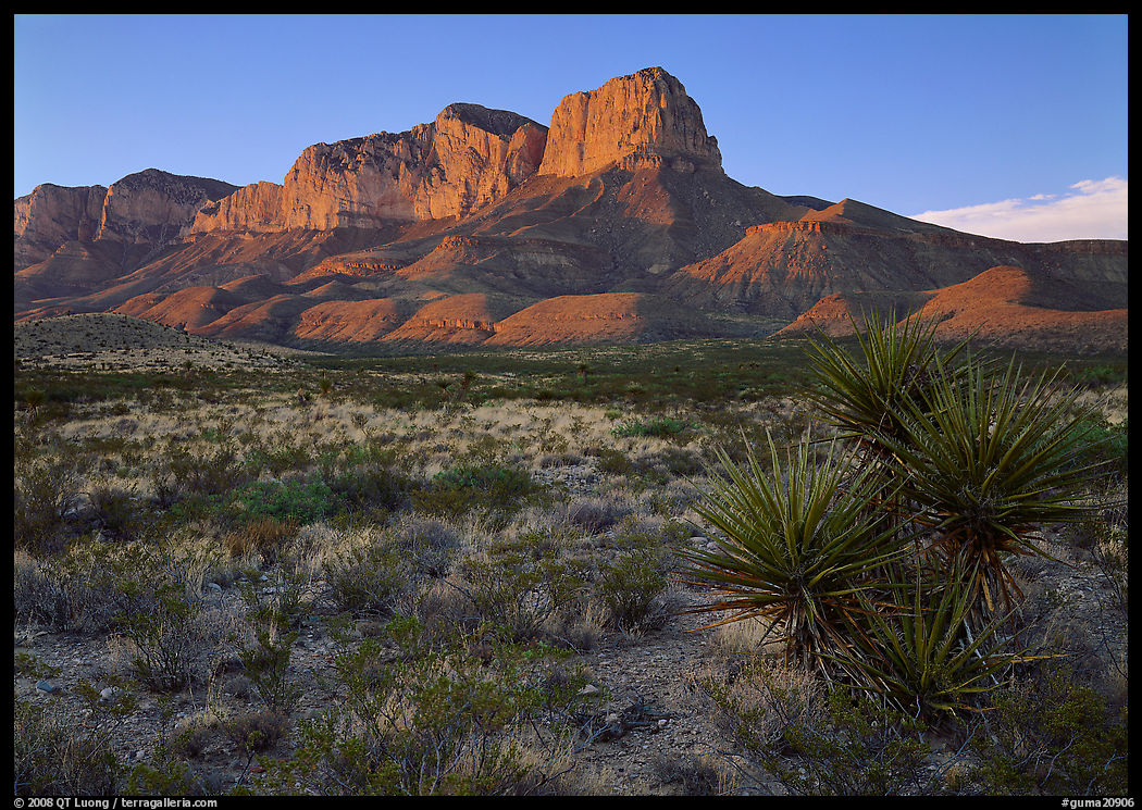 El Capitan from Williams Ranch road, sunset. Guadalupe Mountains National Park, Texas, USA.