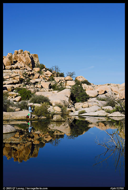 Photographer at Barker Dam. Joshua Tree  National Park, California, USA.