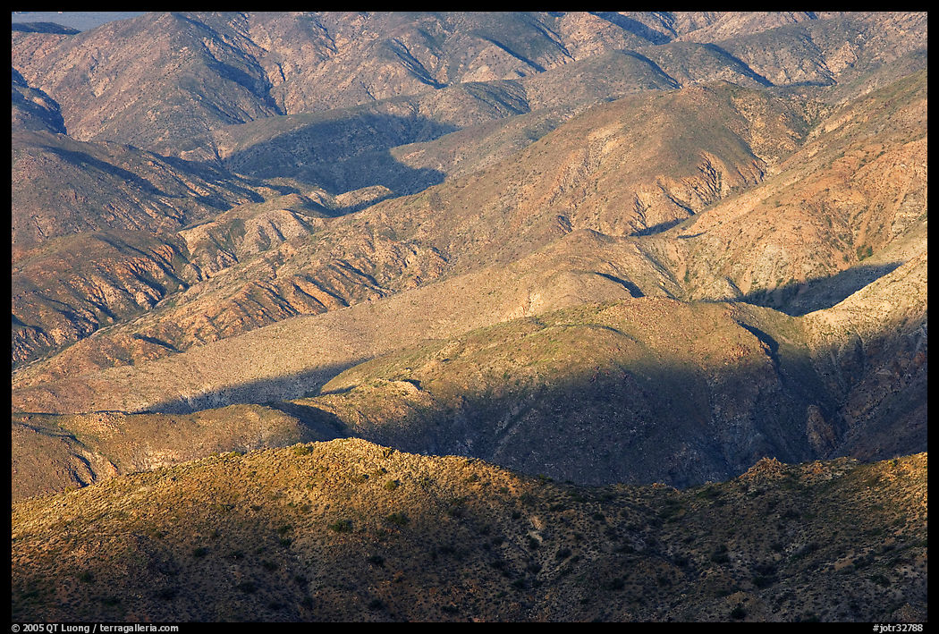 Eroded hills below Keys View, early morning. Joshua Tree  National Park, California, USA.