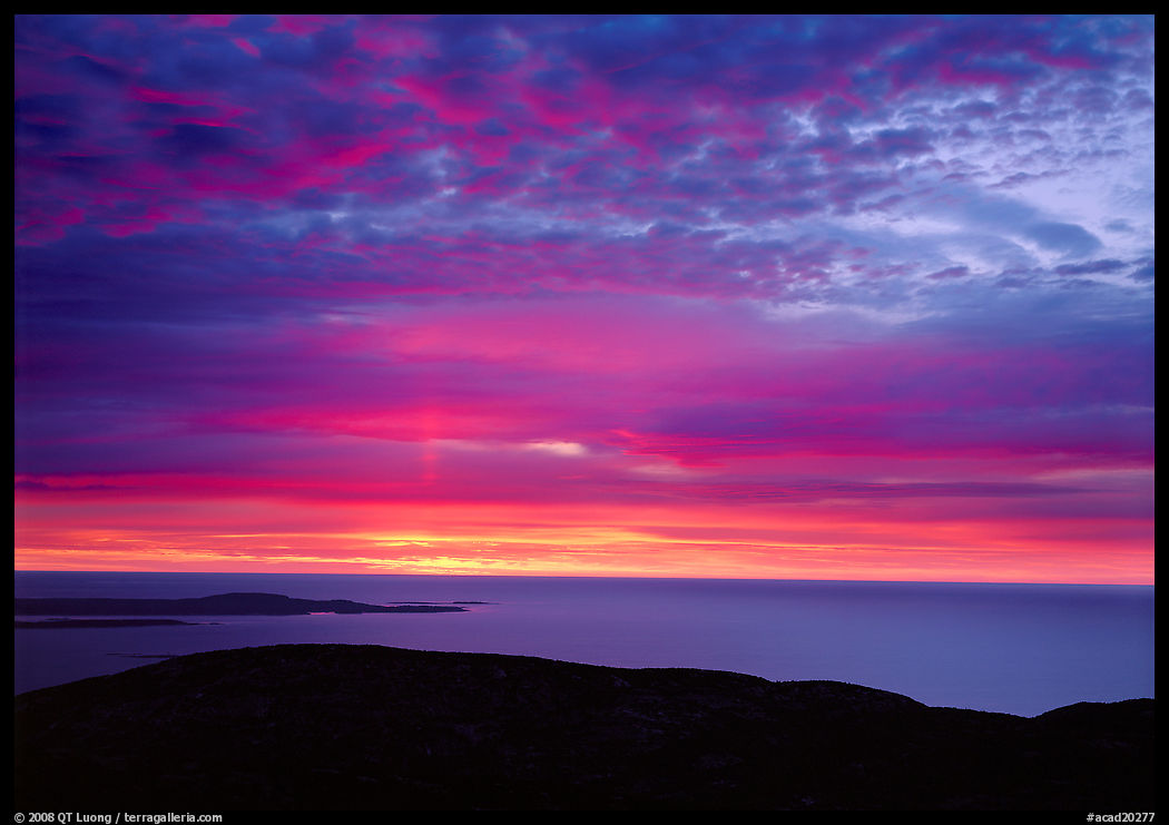 Clouds and Atlantic Ocean from Mt Cadillac at sunrise. Acadia National Park, Maine, USA.