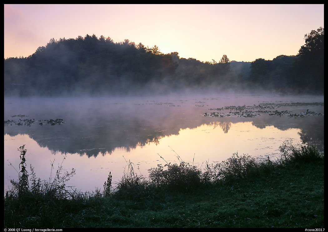 Mist raising from Kendall Lake at sunrise. Cuyahoga Valley National Park