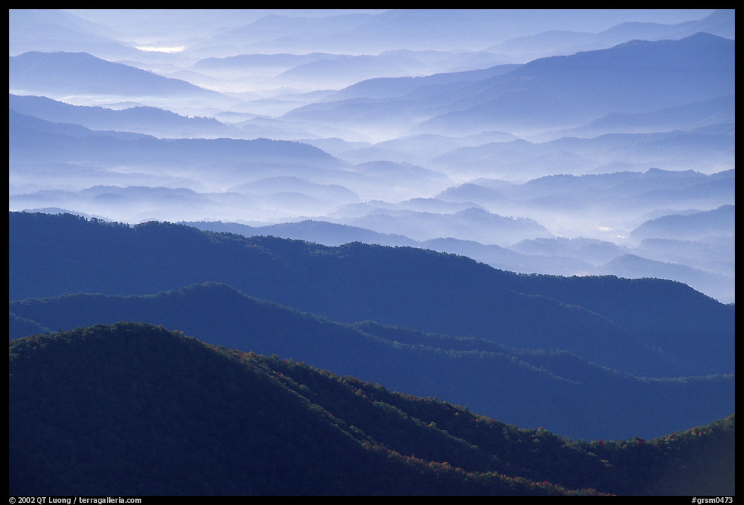 Blue ridges and valley from Clingman's dome, early morning, North Carolina. Great Smoky Mountains National Park, USA.