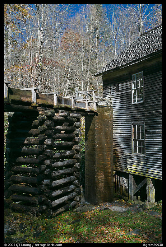 Millrace and Mingus grist mill, North Carolina. Great Smoky Mountains National Park, USA.
