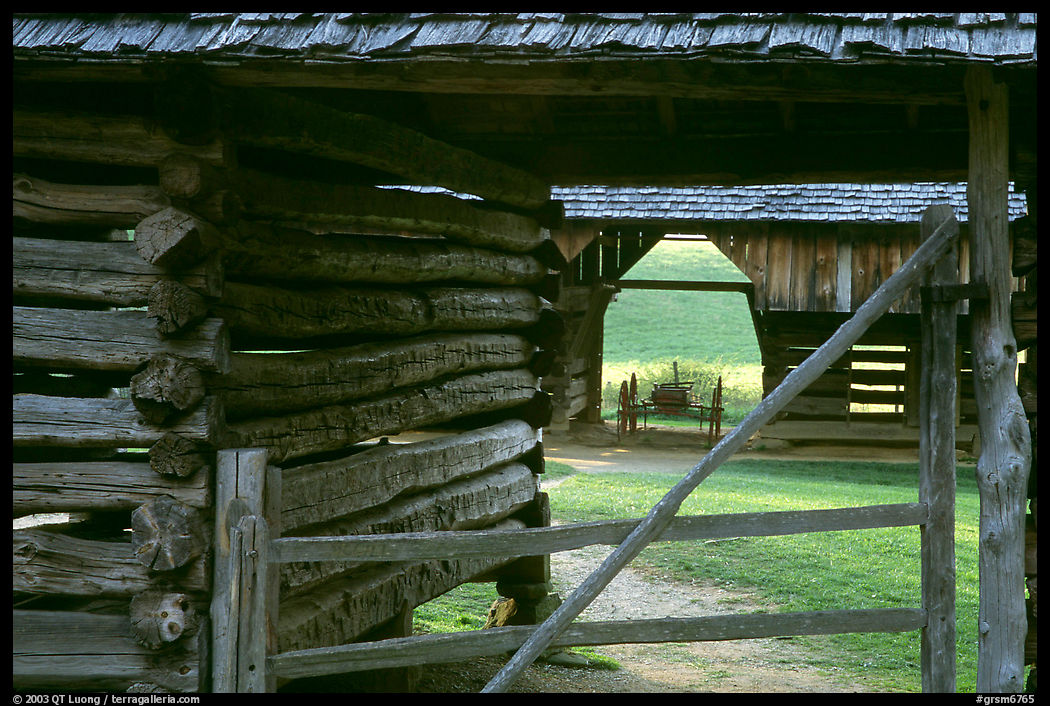 Historic barns, Cades Cove, Tennessee. Great Smoky Mountains National Park, USA.