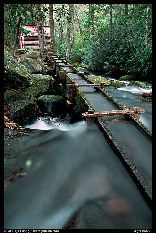 Flume to Reagan's Mill from Roaring Fork River, Tennessee. Great Smoky Mountains National Park, USA.