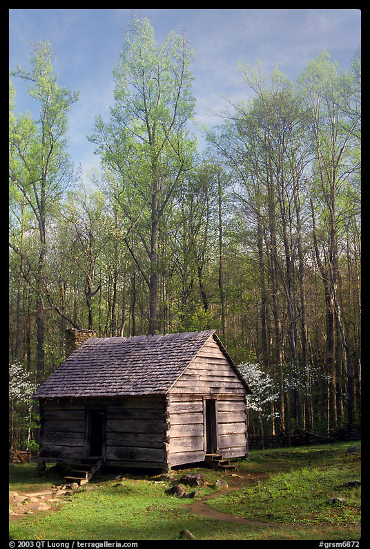 Historic log Cabin, Roaring Fork, Tennessee. Great Smoky Mountains National Park, USA.