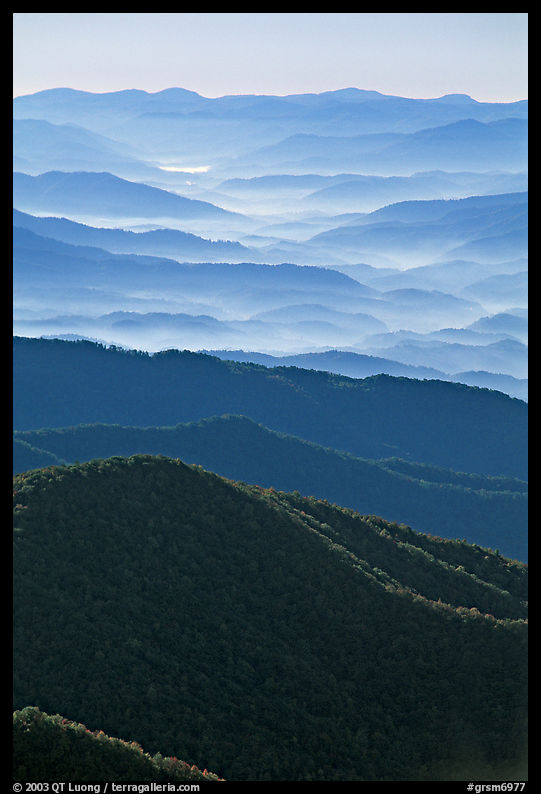 Hazy Ridges seen from Clingmans Dome, North Carolina. Great Smoky Mountains National Park, USA.