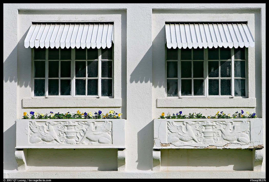 Windows and shades, Ozark Baths. Hot Springs  National Park, Arkansas, USA.