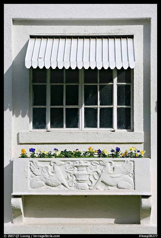 Window and shades, Ozark Baths. Hot Springs  National Park, Arkansas, USA.