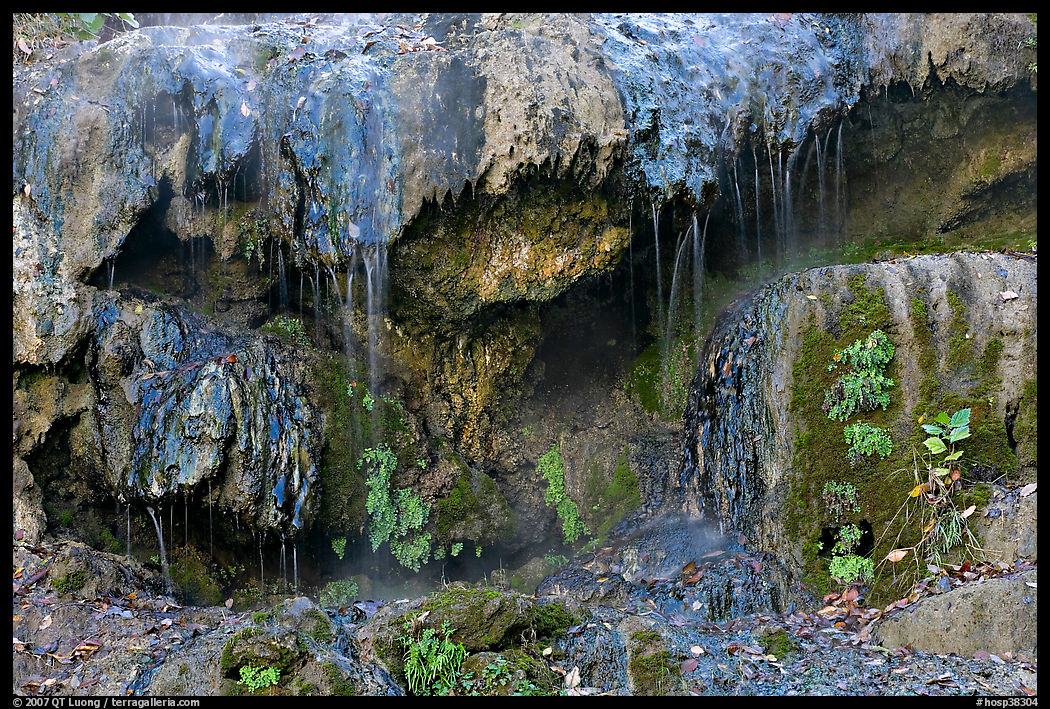 Hot water flowing over tufa terrace. Hot Springs  National Park, Arkansas, USA.