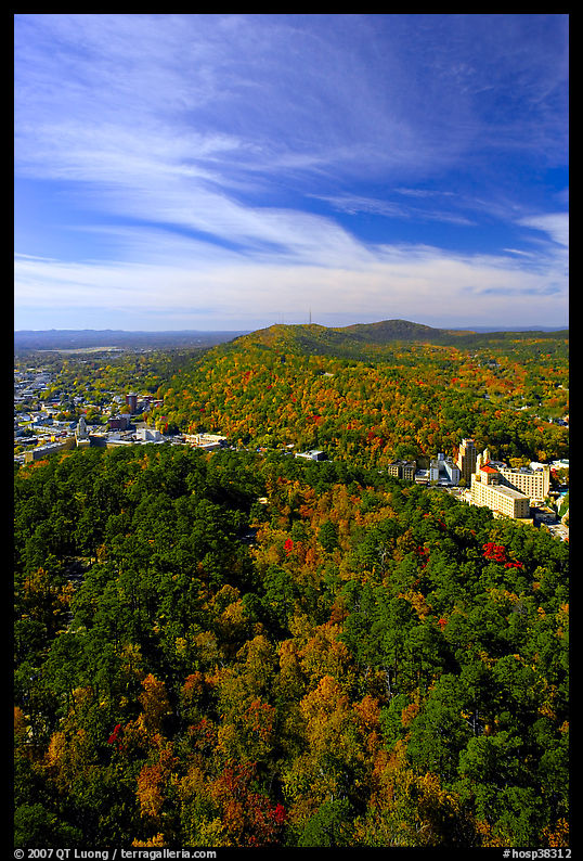 View over tree-covered hills in the fall. Hot Springs  National Park, Arkansas, USA.