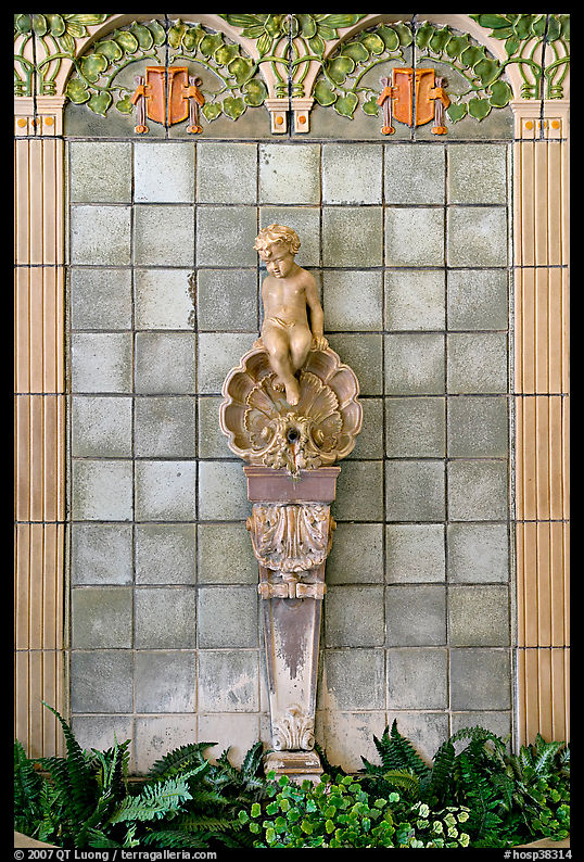 Cherub fountain adorning lobby, Fordyce Baths. Hot Springs  National Park, Arkansas, USA.