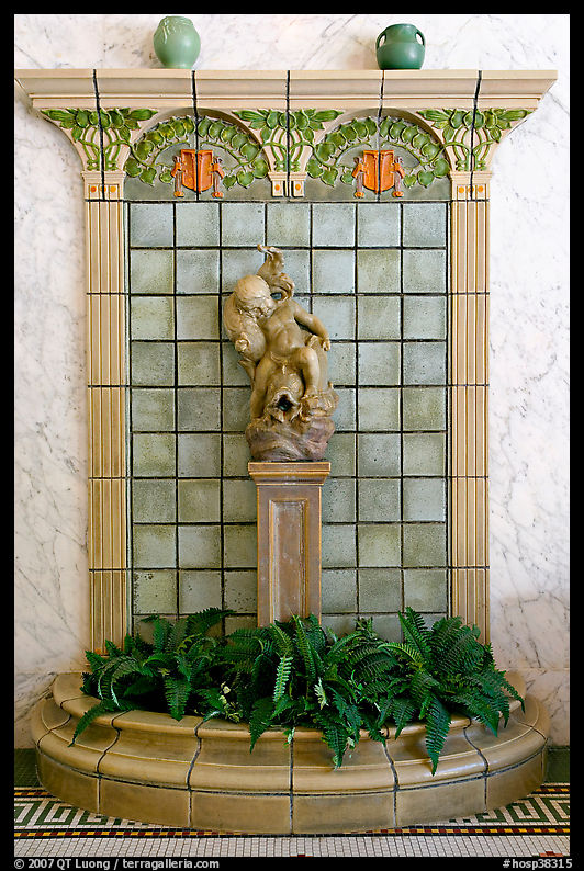Cherub fountain in entrance hall, Fordyce Baths. Hot Springs  National Park, Arkansas, USA.
