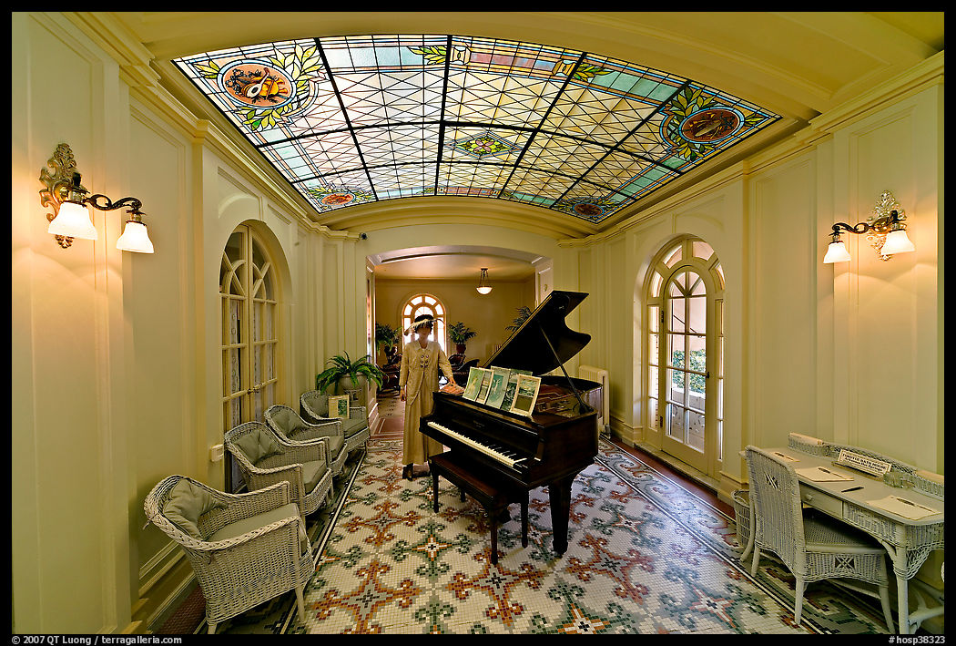 Piano and gallery in assembly room. Hot Springs  National Park, Arkansas, USA.