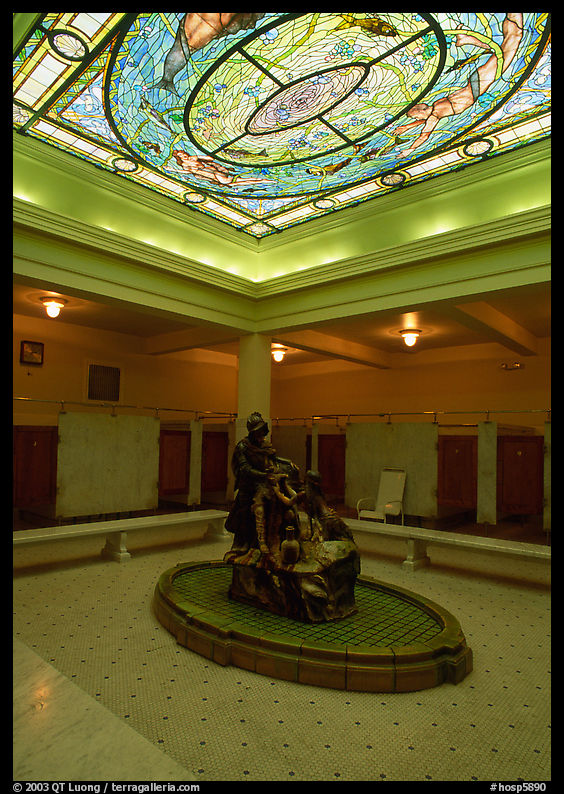 Court with stained glass roof in Fordyce bathhouse. Hot Springs  National Park, Arkansas, USA.