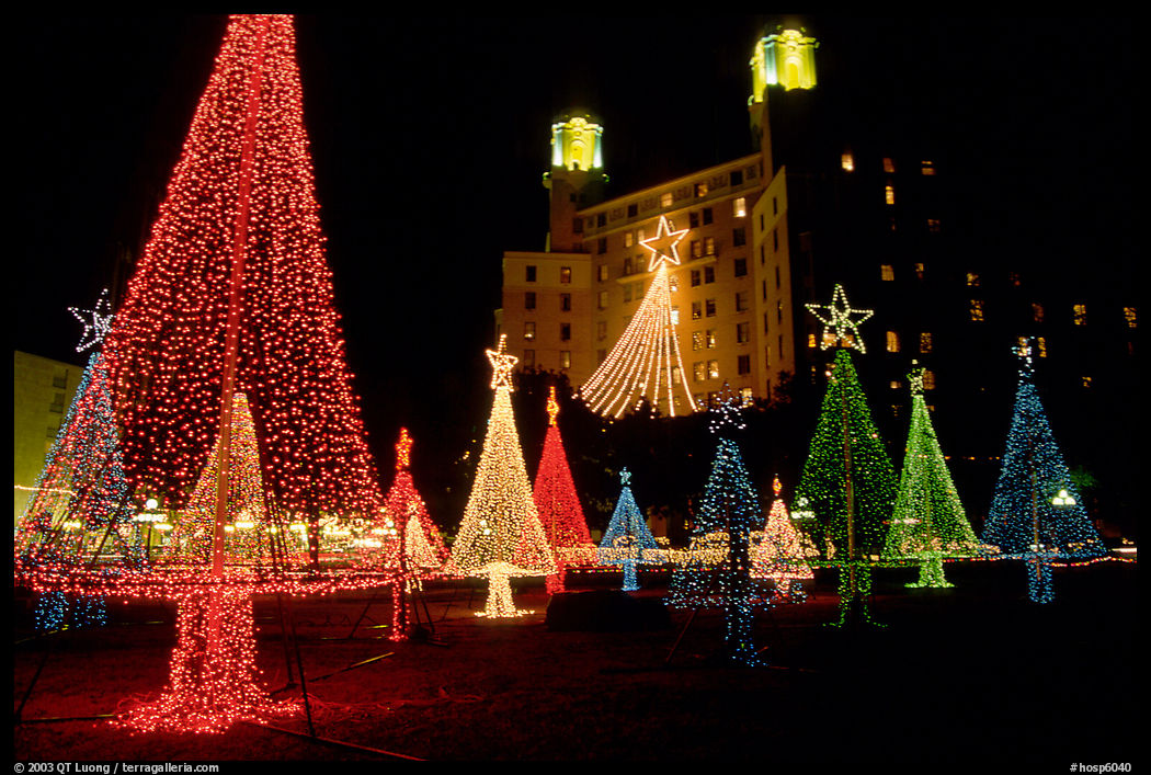 Christmas illuminations in front of the Majestic Hotel. Hot Springs, Arkansas, USA