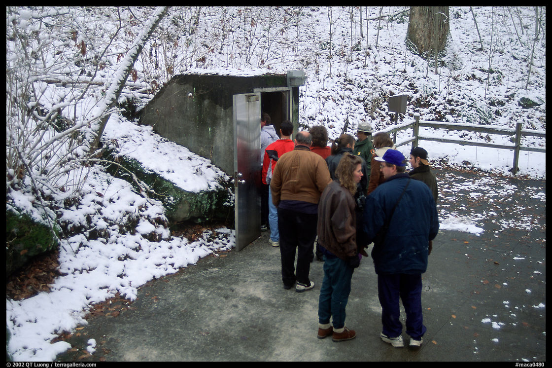 Entrance of Frozen Niagara section of the cave in winter. Mammoth Cave National Park, Kentucky, USA.