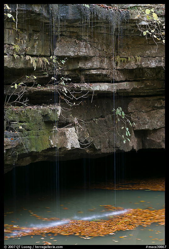 Water drips over limestone ledges and Styx. Mammoth Cave National Park