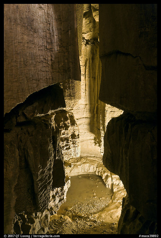 Shaft and pool inside cave. Mammoth Cave National Park, Kentucky, USA.