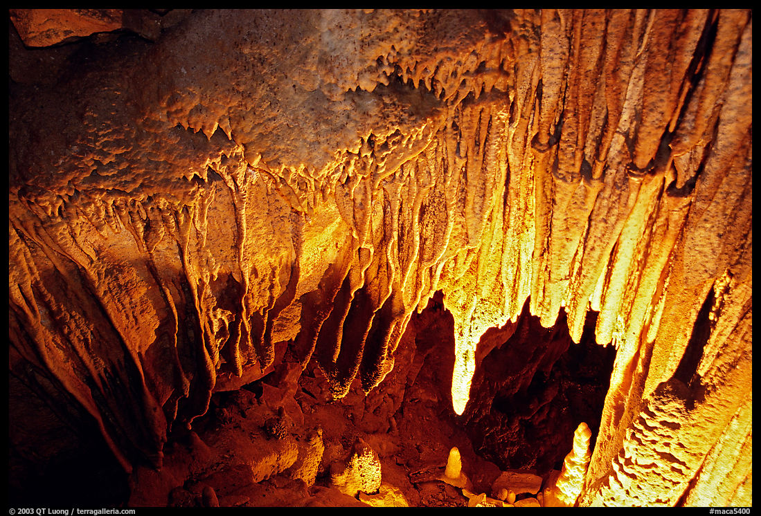 Stalagtites and stalagmites in the Frozen Niagara section. Mammoth Cave National Park, Kentucky, USA.