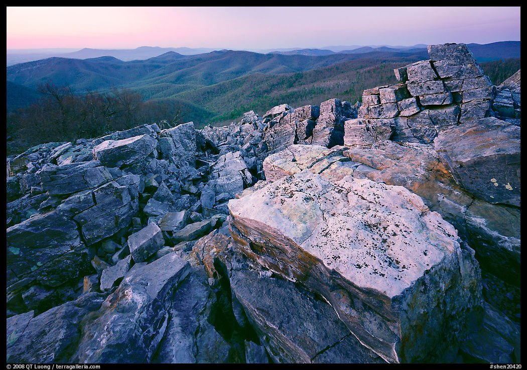 Rectangular rocks at dusk, Black Rock. Shenandoah National Park, Virginia, USA.