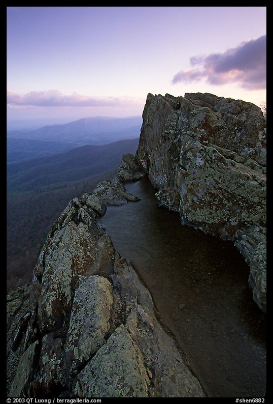 Rainwater pool, Little Stony Man, sunrise. Shenandoah National Park, Virginia, USA.