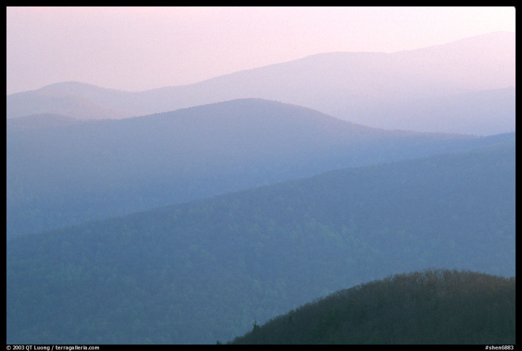 Hazy ridges, sunrise. Shenandoah National Park