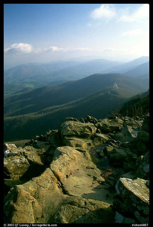 View over hills and crest from Little Stony Man, early morning. Shenandoah National Park