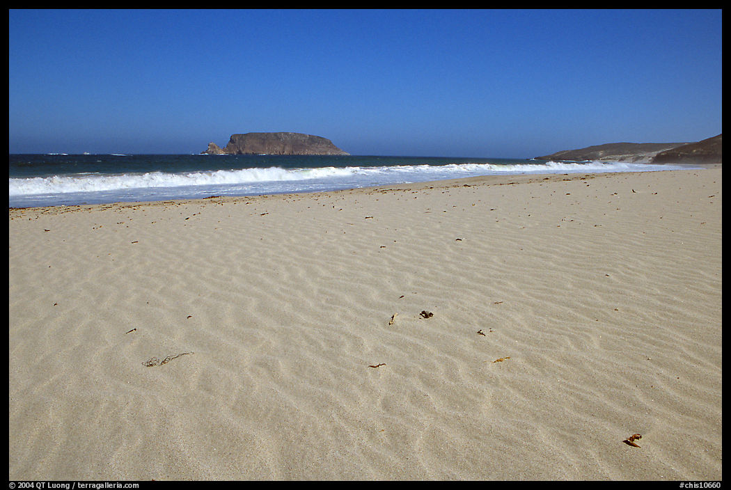 Sand with wind ripples, Cuyler Harbor, mid-day, San Miguel Island. Channel Islands National Park, California, USA.