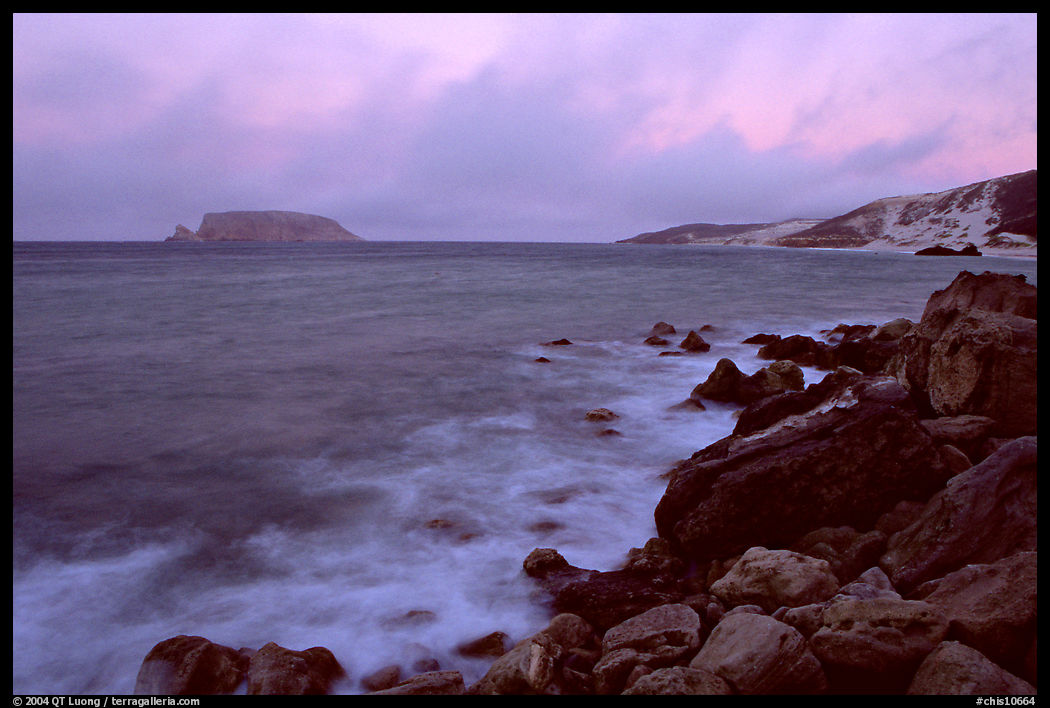 Prince Island and Cuyler Harbor, dusk, San Miguel Island. Channel Islands National Park, California, USA.