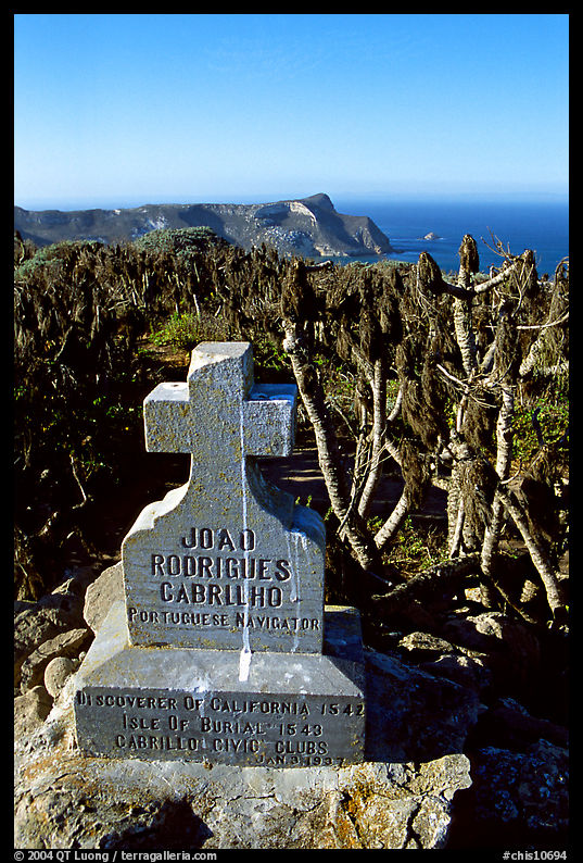 Cabrillo monument above Cuyler Harbor, San Miguel Island. Channel Islands National Park, California, USA.
