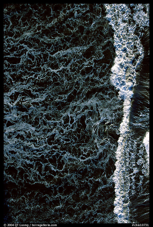 Surf foam seen from above, East Anacapa Island. Channel Islands National Park, California, USA.