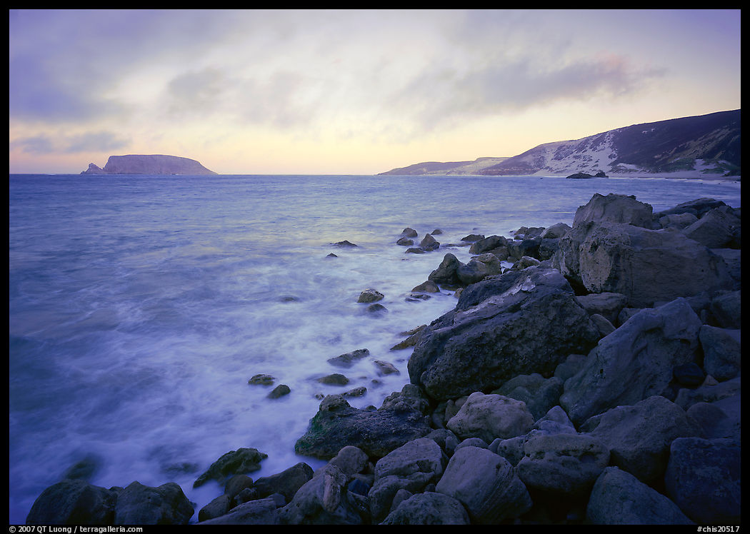 Boulders and coastline,  Cuyler Harbor, sunset, San Miguel Island. Channel Islands National Park