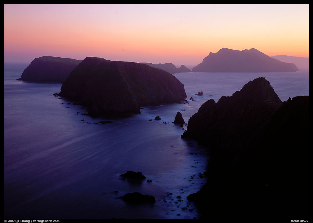 Sunset over island chain, Anacapa Island. Channel Islands National Park, California, USA.