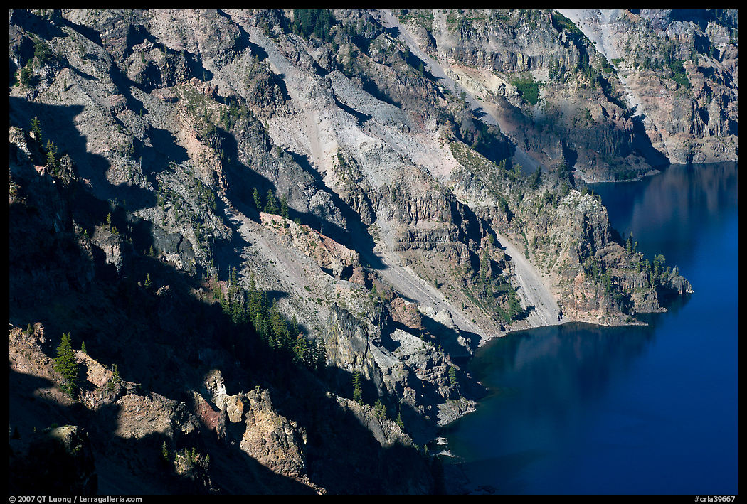 Volcanic cliffs below Hillman Peak, afternoon. Crater Lake National Park