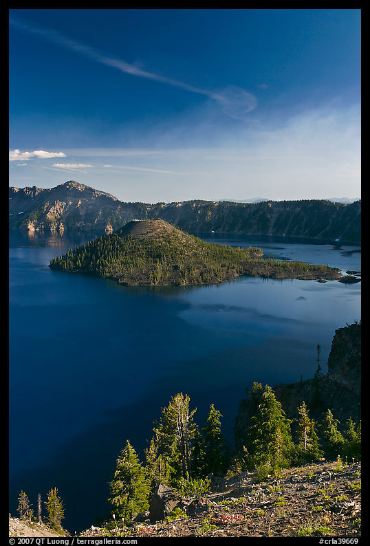 Wizard Island, Crater Lake, and Mount Scott. Crater Lake National Park, Oregon, USA.