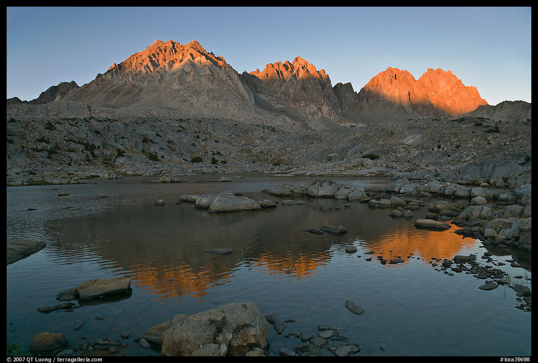 Palissades reflected in lake at sunset, Dusy Basin. Kings Canyon  National Park, California, USA.