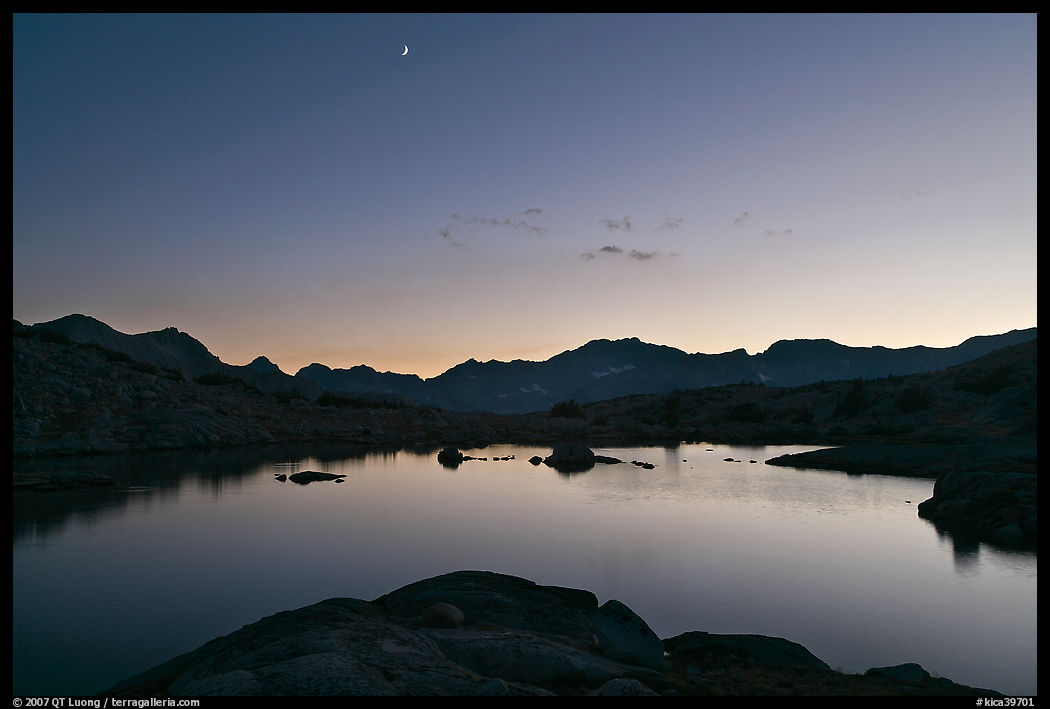 Lake at sunset, Dusy Basin. Kings Canyon  National Park, California, USA.